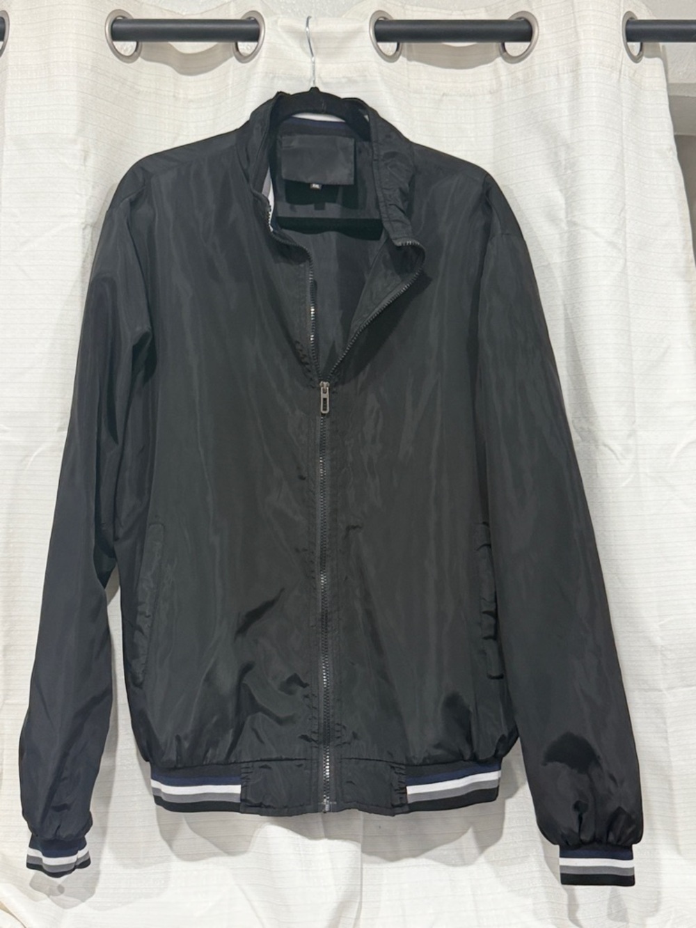 Amazon Men's Black Lightweight Zip-Front Jacket with Stripe Trim